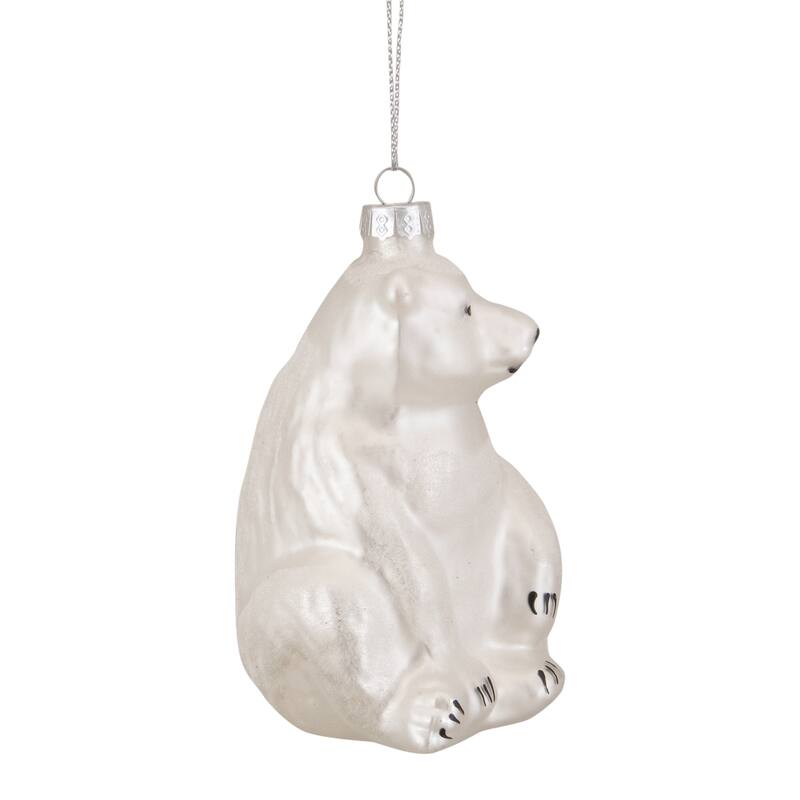 4" White Glittered Polar Bear Glass Christmas Ornament Bed Bath